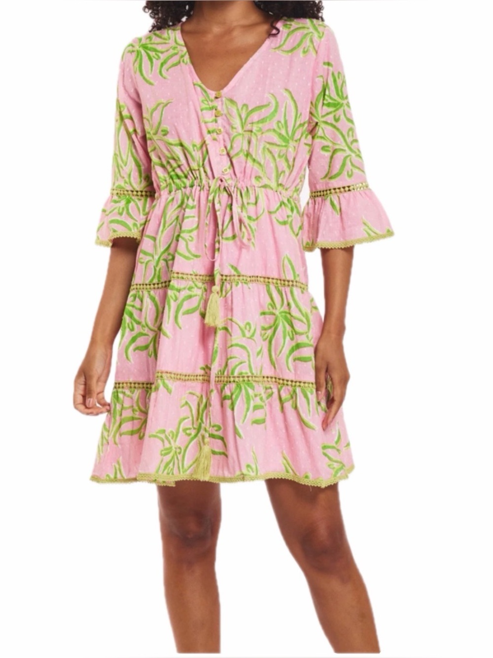 $120 Retail Moda Posa Abstract Floral Tiered V-Neck Desideria Dress Size XS